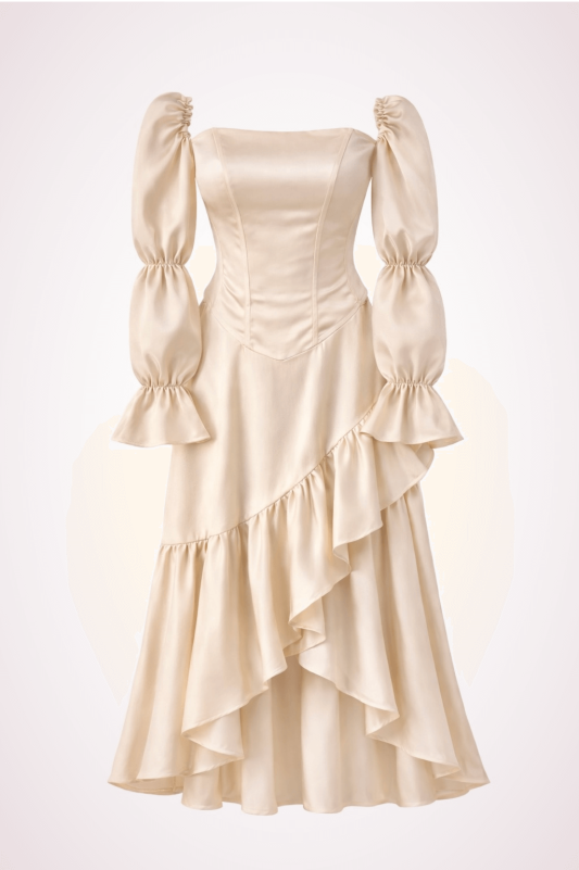 ruffle skirt + corset + sleeves creamy product