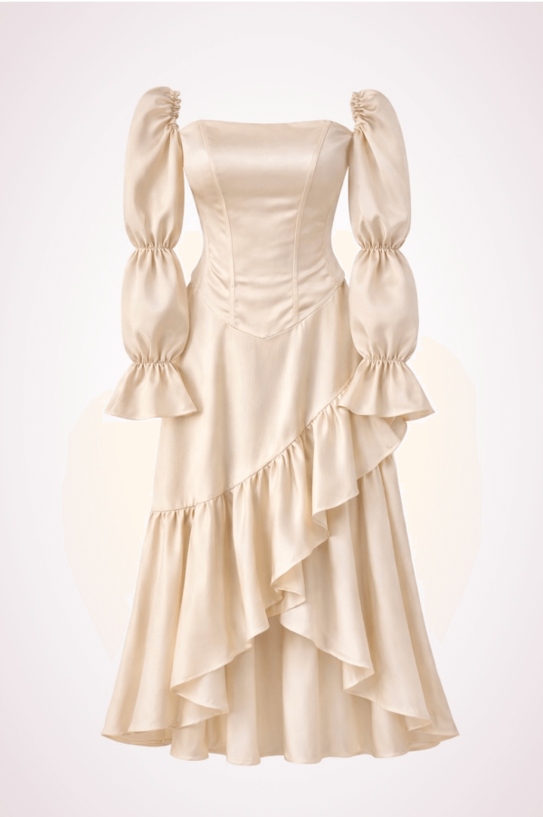 ruffle skirt + corset + sleeves creamy product