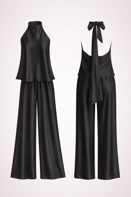 satin set top and pants black satin set top and pants black