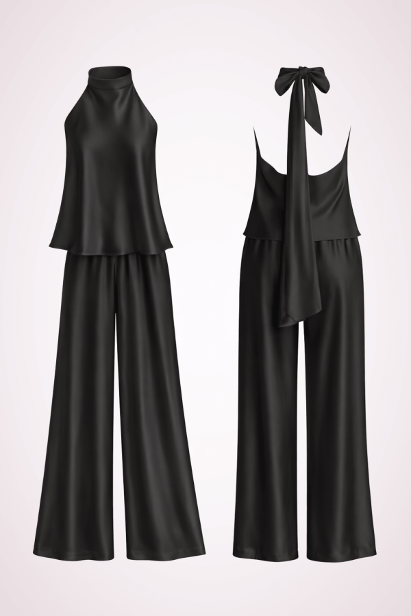 satin set top and pants black satin set top and pants black