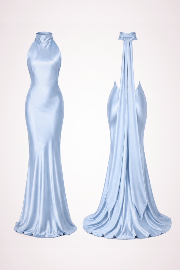 maxi dress with open back blue